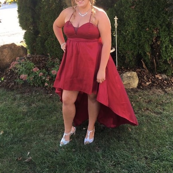 macy's red high low dress